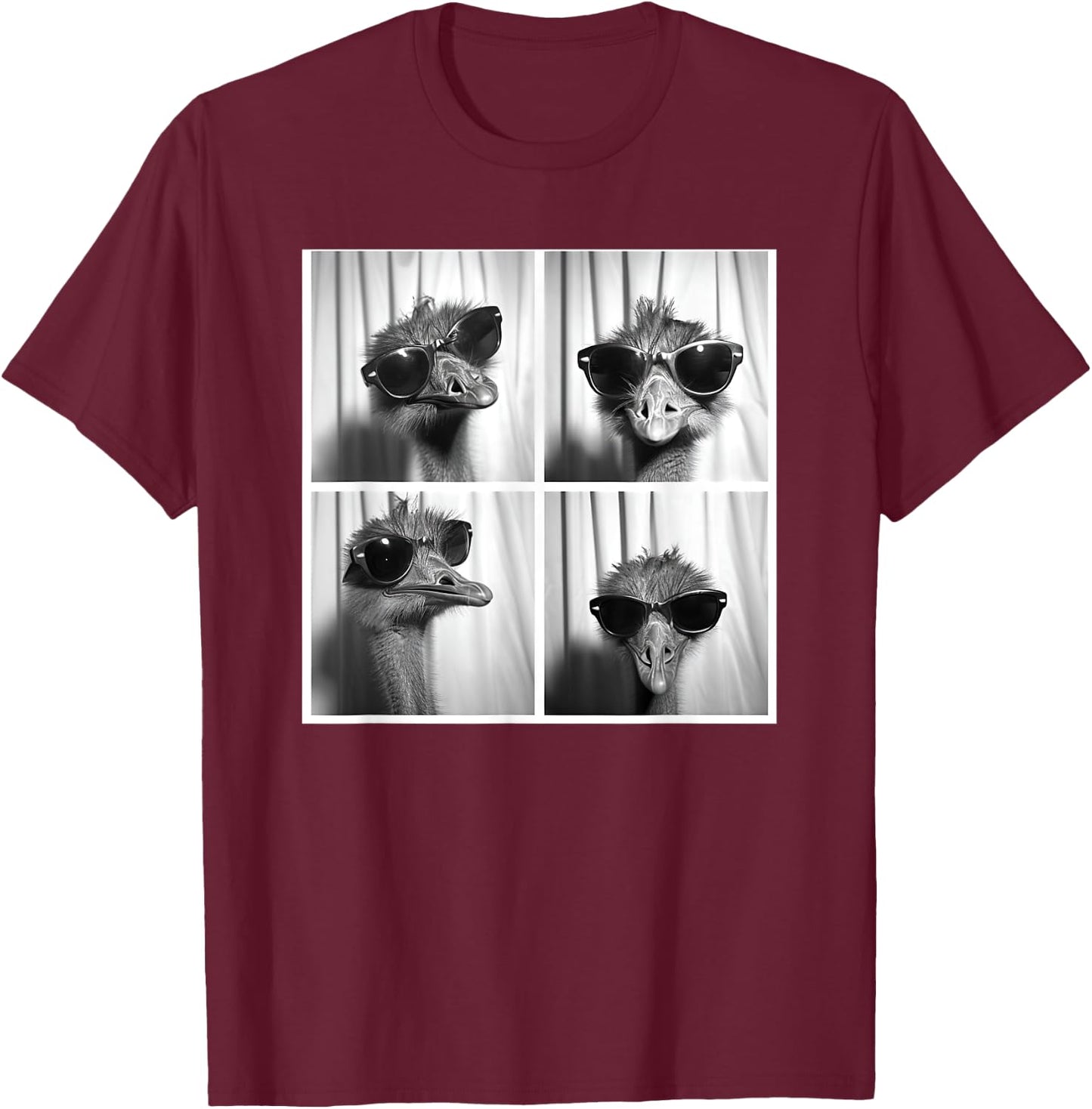 Ostrich Wearing Sunglasses Bird Face Funny Emu Lover T-Shirt - T-Shirt | Maroon