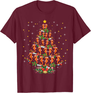 Funny Seahorses Lover Xmas Gift Seahorse Christmas Tree T-Shirt - T-Shirt | Maroon