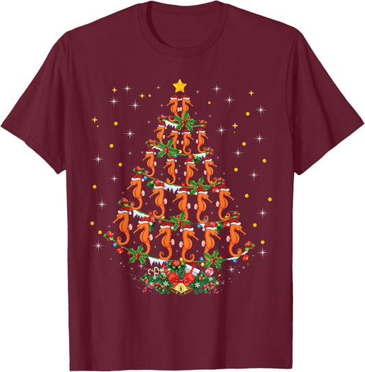Funny Seahorses Lover Xmas Gift Seahorse Christmas Tree T-Shirt - T-Shirt | Maroon
