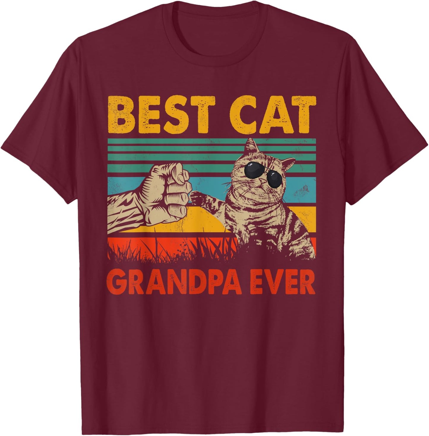 Vintage Retro Best Cat Grandpa Happy Father's Day Cat Lover Men Women T-Shirt - T-Shirt | Maroon