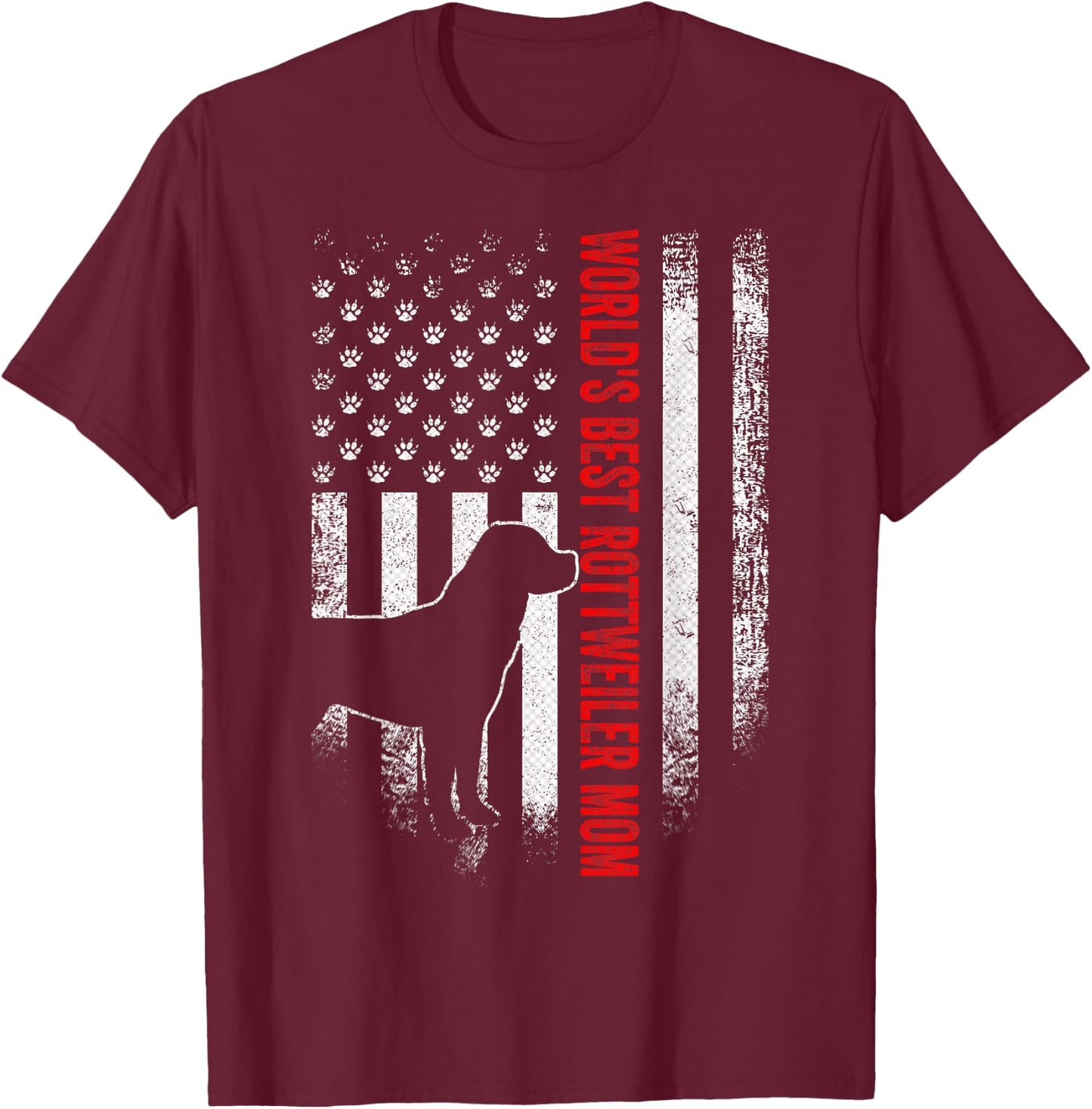 Vintage American Flag World's Best Rottweiler Mom Silhouette Men T-Shirt - T-Shirt | Maroon