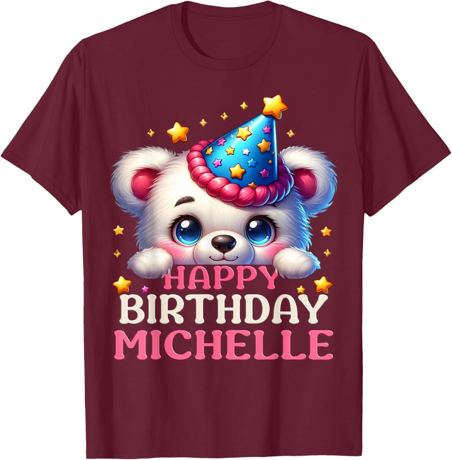 Celebrating Michelle's Birthday Party with a cute Teddy T-Shirt - T-Shirt | Maroon
