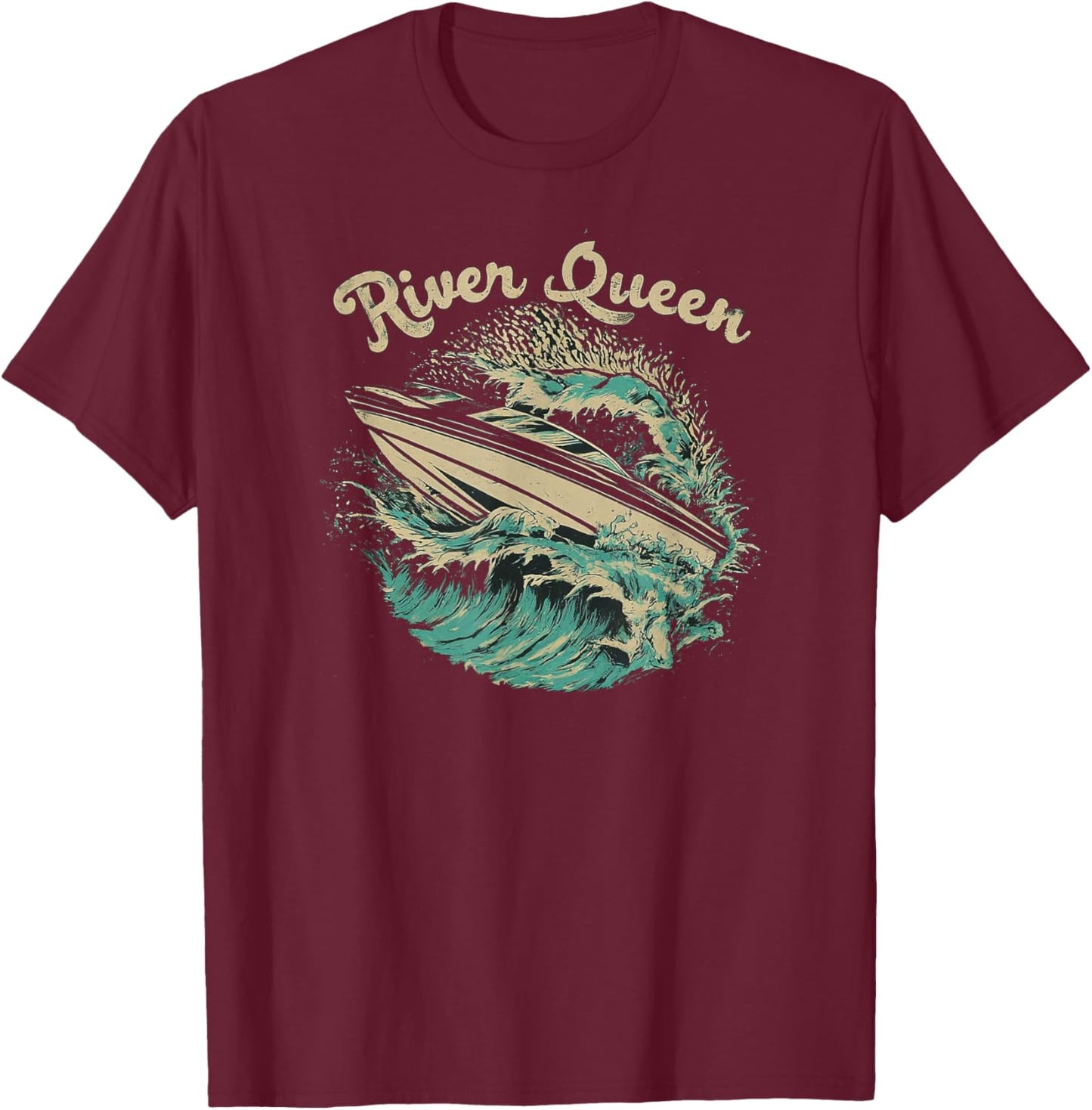 Big Wave River Queen Ski Boat T-Shirt - T-Shirt | Maroon