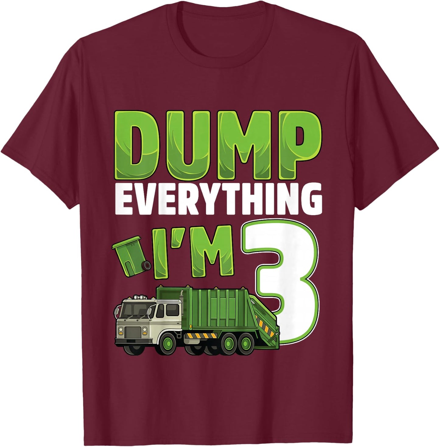 Kids Recycling Trash 3 Year Old Garbage Truck 3rd Birthday Boy T-Shirt - T-Shirt | Maroon