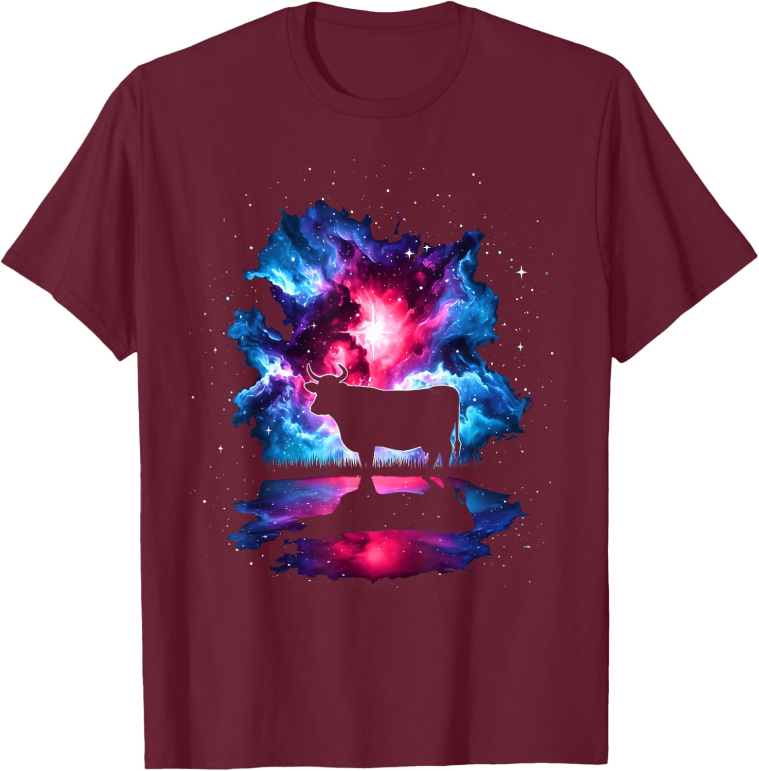 Cool Cosmic Cow Galaxy Graphic Space Art T-Shirt - T-Shirt | Maroon