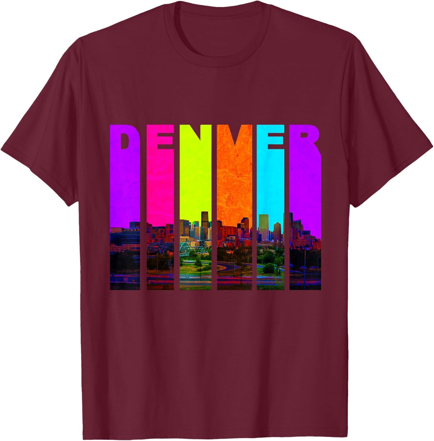 Retro I Love Denver Colorado Skyline T-Shirt - T-Shirt | Maroon