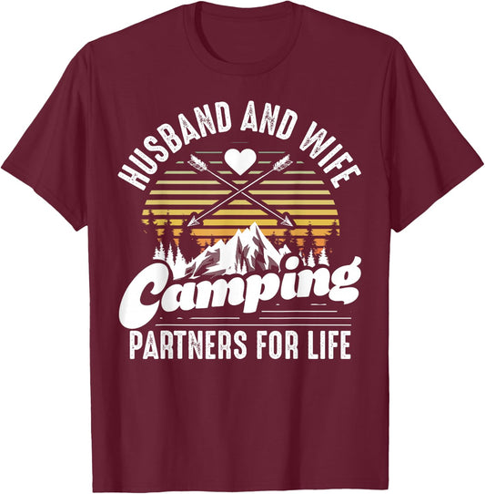 Husband and Wife Camping Partners for Life Gift Funny Camper T-Shirt - T-Shirt | Maroon