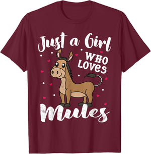 Just A Girl Who Loves Mule Women Gift Kids Mom Lover T-Shirt - T-Shirt | Maroon