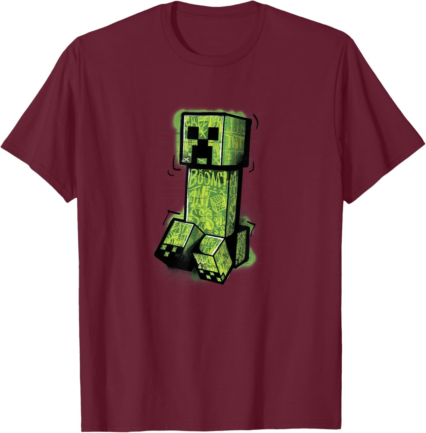 Minecraft Creeper Graffiti Sit T-Shirt - T-Shirt | Maroon