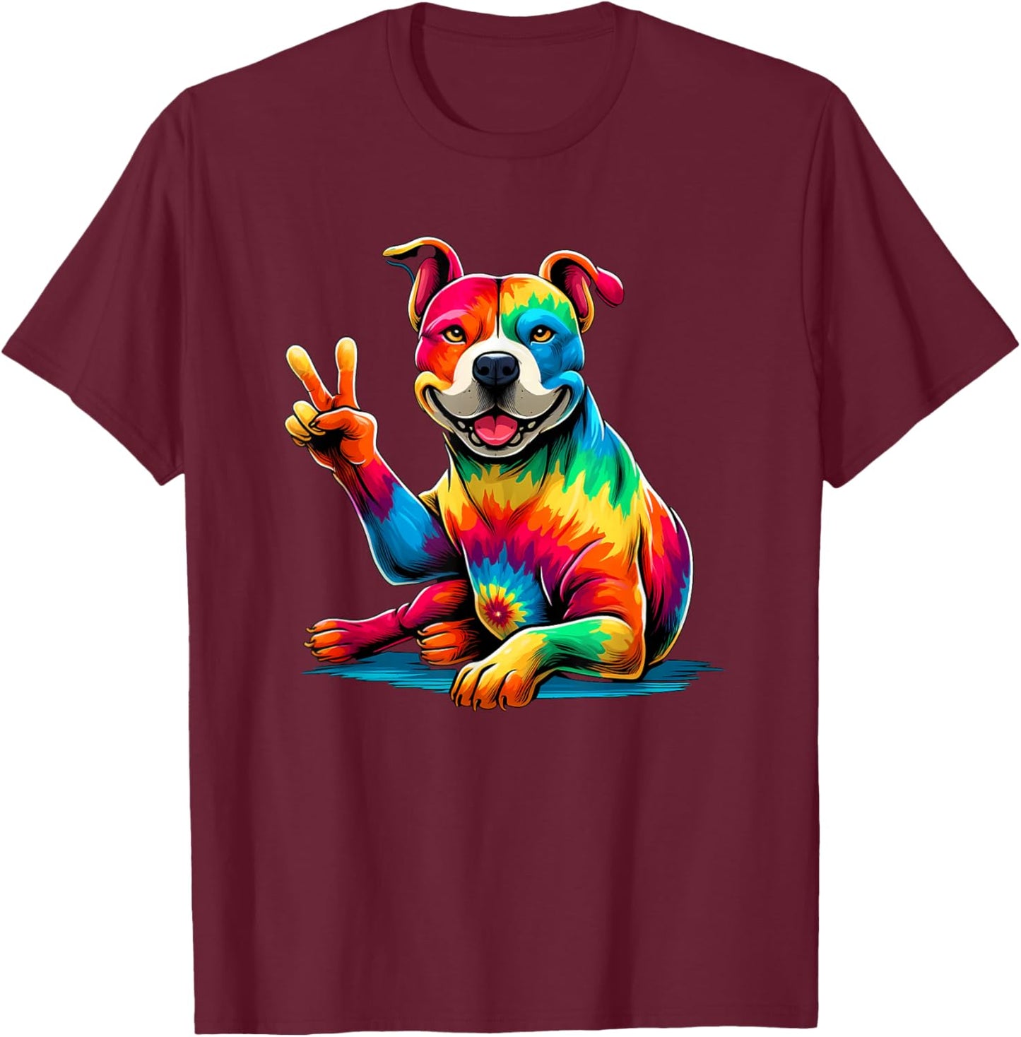 Peace Sign Tie Dye PitBull dog T-Shirt - T-Shirt | Maroon