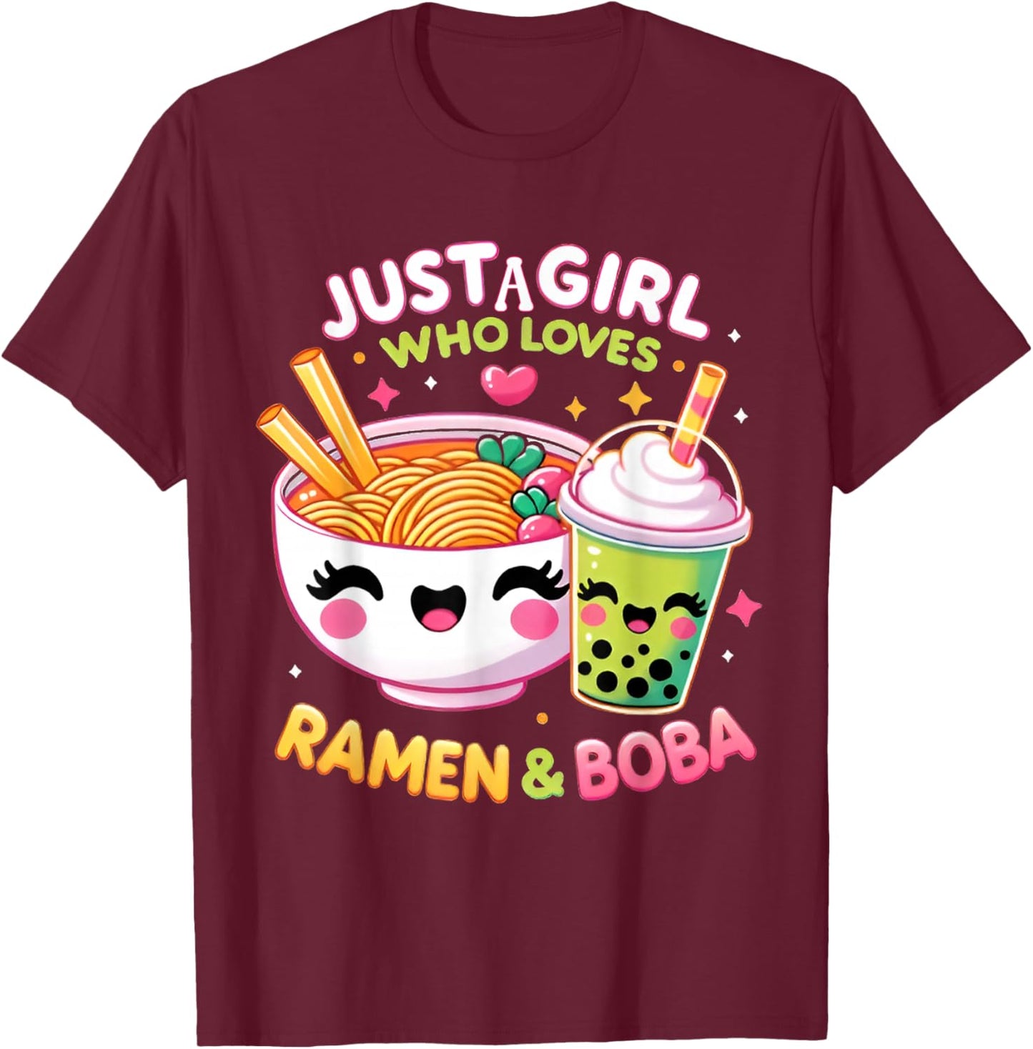 Just A Girl Who Loves Boba Tea and Ramen Bubble Tea Japanese T-Shirt - T-Shirt | Maroon