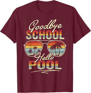 Vintage Goodbye School Hello Pool Summer Last Day Of School T-Shirt - T-Shirt | Maroon