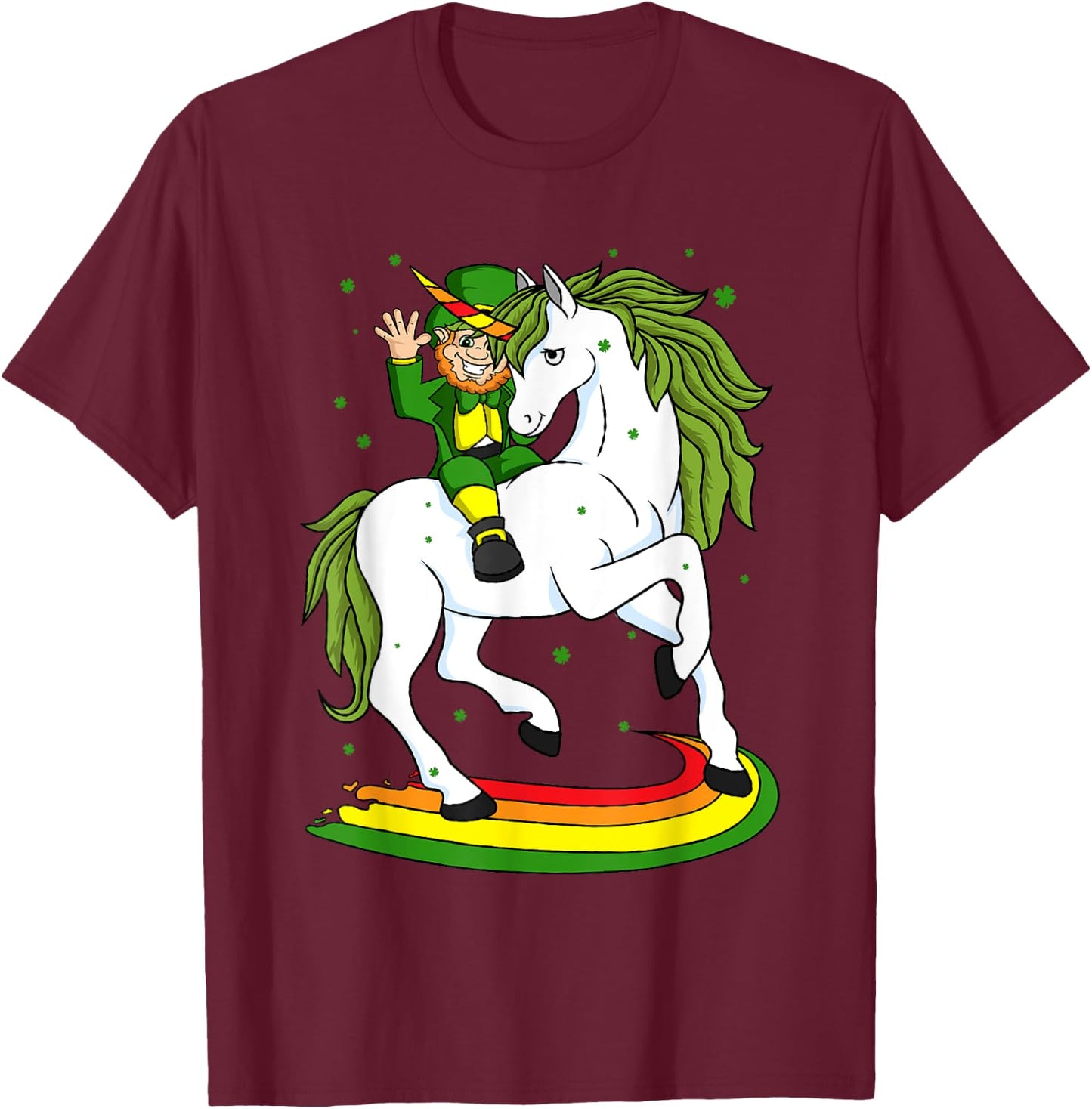 Leprechaun Riding A Magical St Patrick's Day Unicorn Gift T-Shirt - T-Shirt | Maroon
