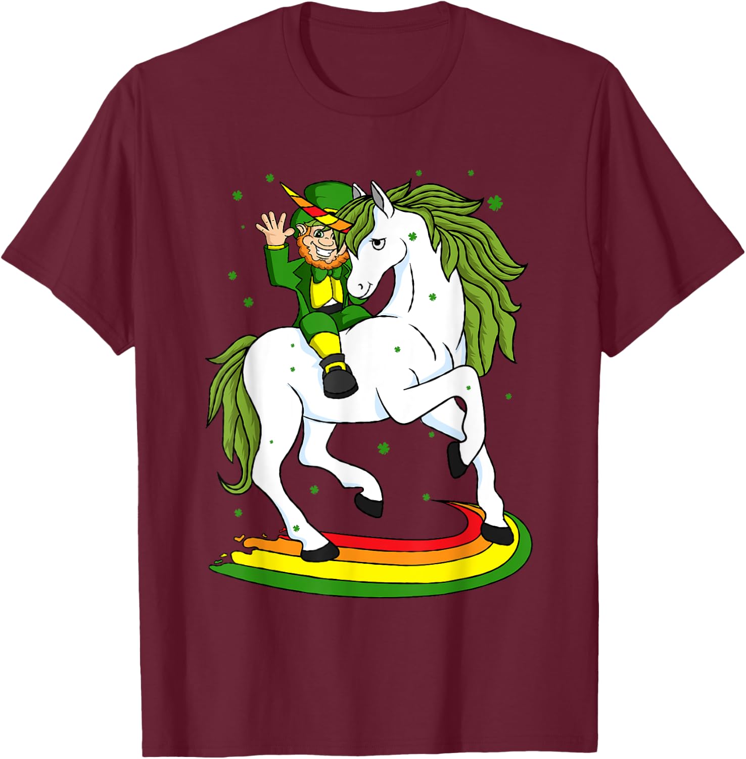 Leprechaun Riding A Magical St Patrick's Day Unicorn Gift T-Shirt - T-Shirt | Maroon