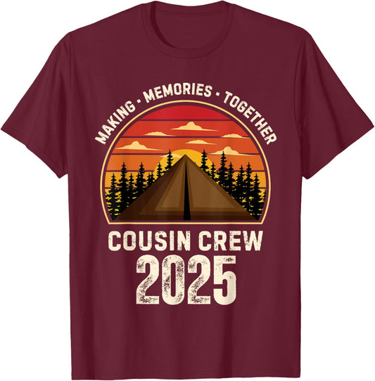 Retro Vintage Cousin Crew 2025 Camper Matching Camping Trip T-Shirt - T-Shirt | Maroon