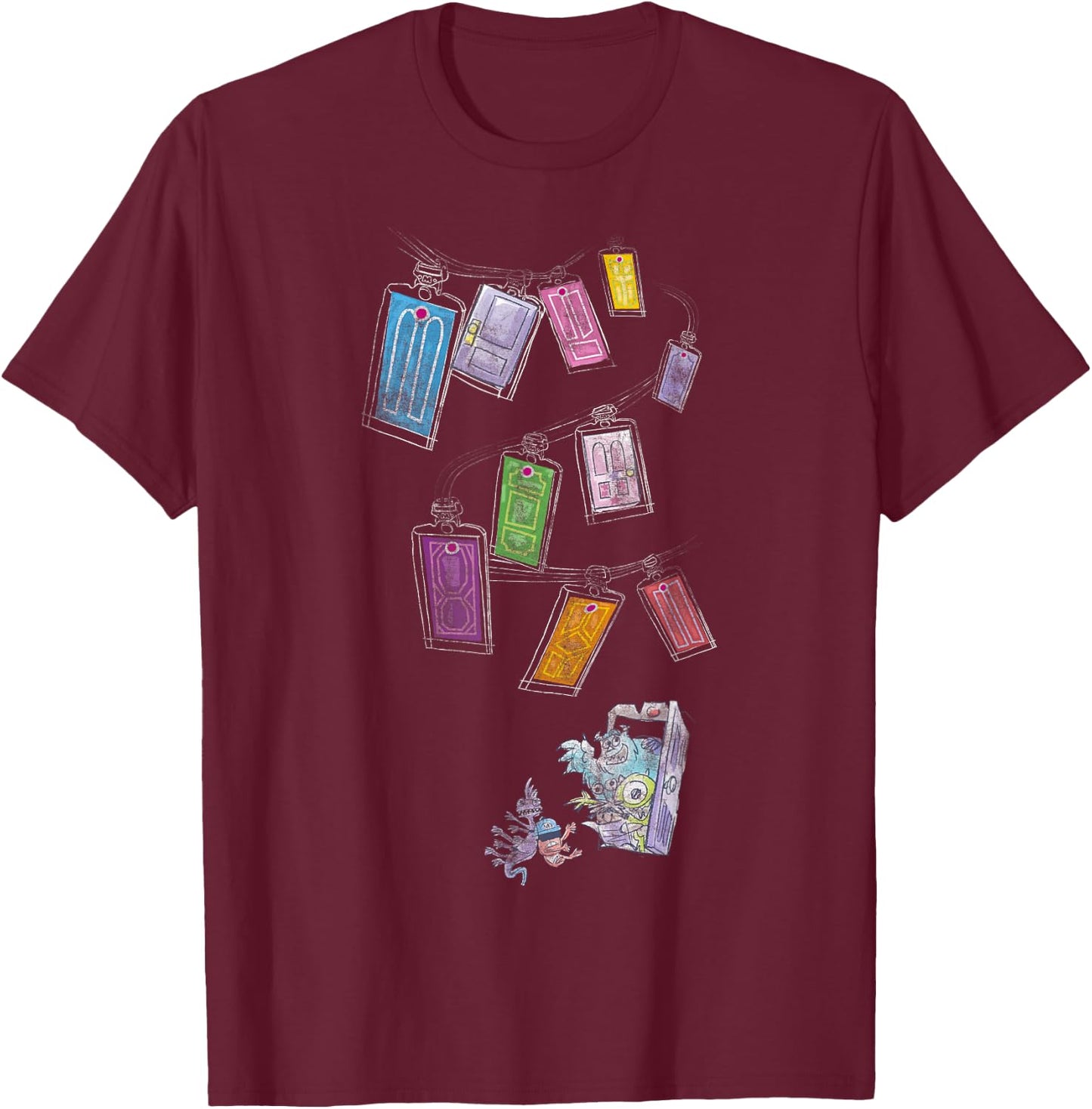 Disney Pixar Monsters Inc. Door Sketch T-Shirt - T-Shirt | Maroon