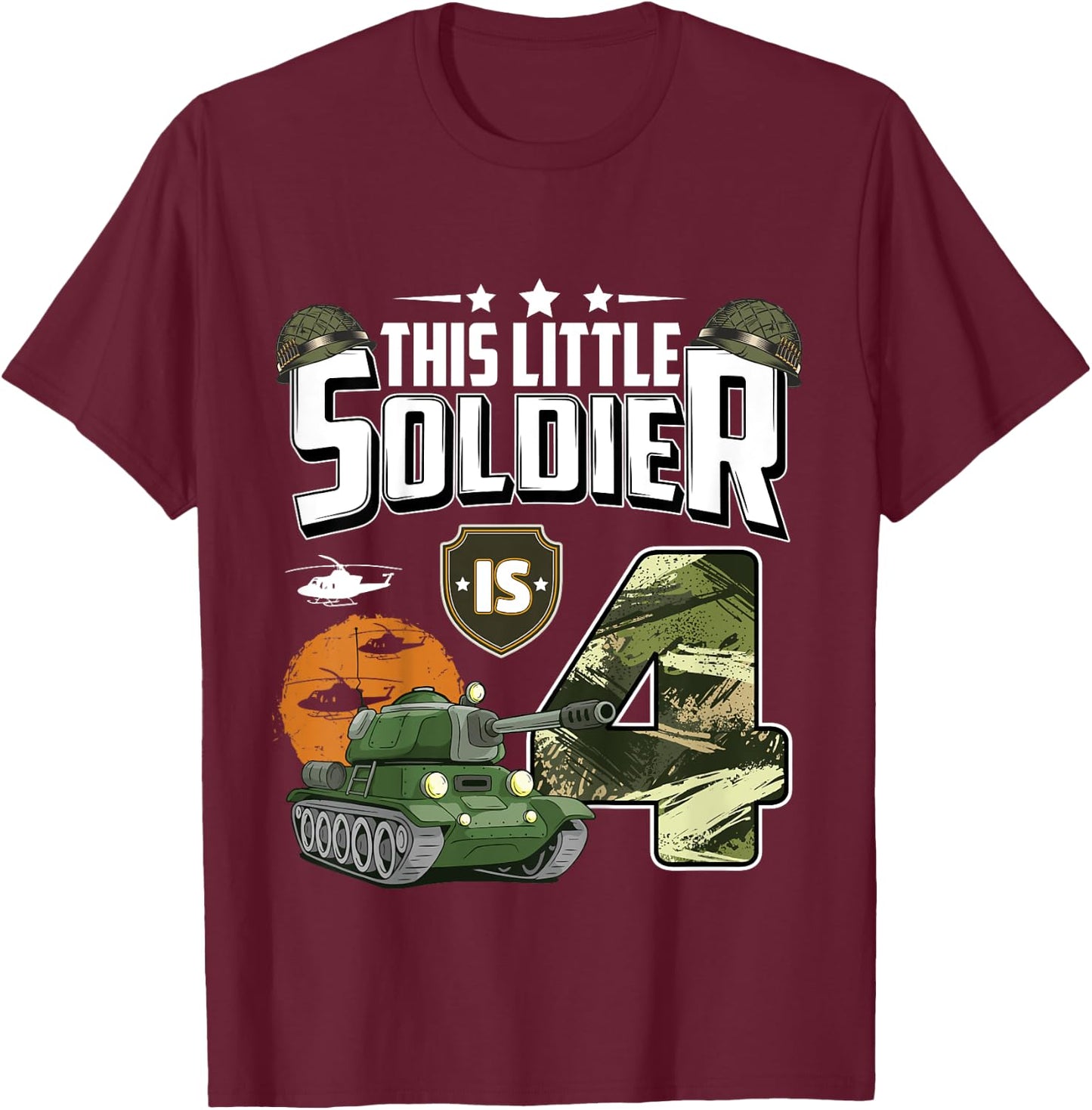 Kids 4 Year Old Soldier 4th Birthday Military Themed Camo boys T-Shirt - T-Shirt | Maroon