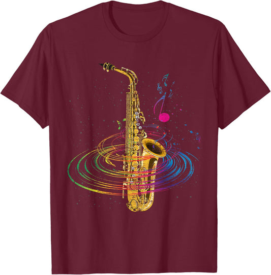 Sax Player Gift Saxophonist Music Notes Saxophone T-Shirt - T-Shirt | Maroon