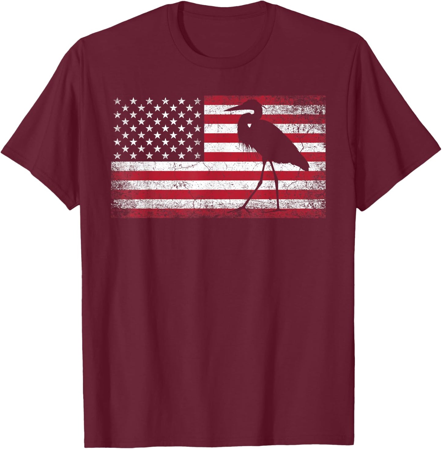 Heron Bird 4th of July American Flag America Patriotic Kids Men T-Shirt - T-Shirt | Maroon