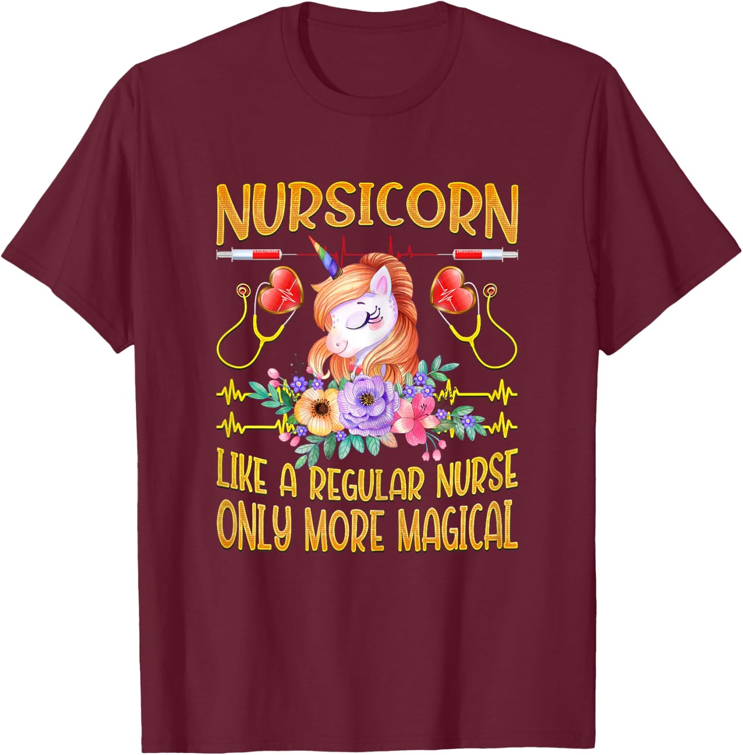 Nursing Shirts For Nurses Funny, Nurse Unicorn Nursicorn T-Shirt - T-Shirt | Maroon