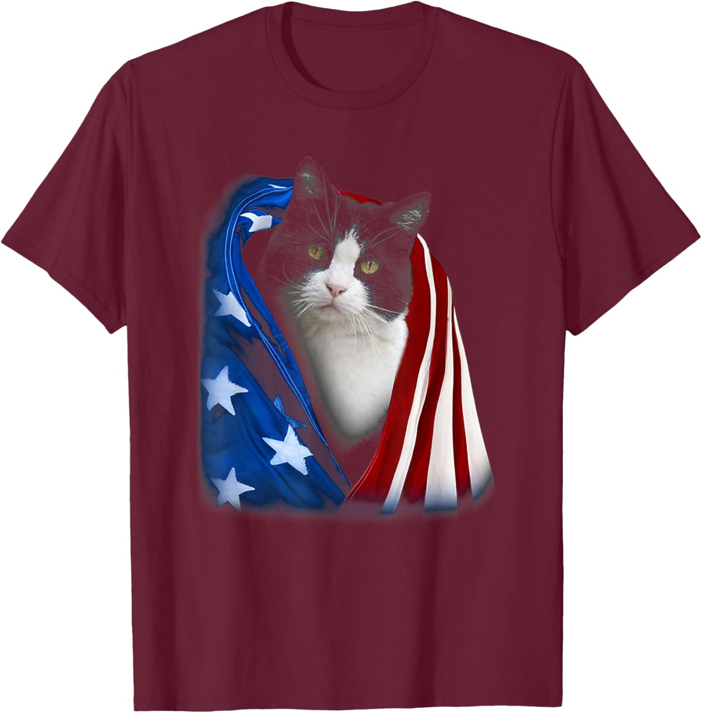 American Flag Cover Tuxedo Cats Kitten 4th July Independence Women Men T-Shirt - T-Shirt | Maroon