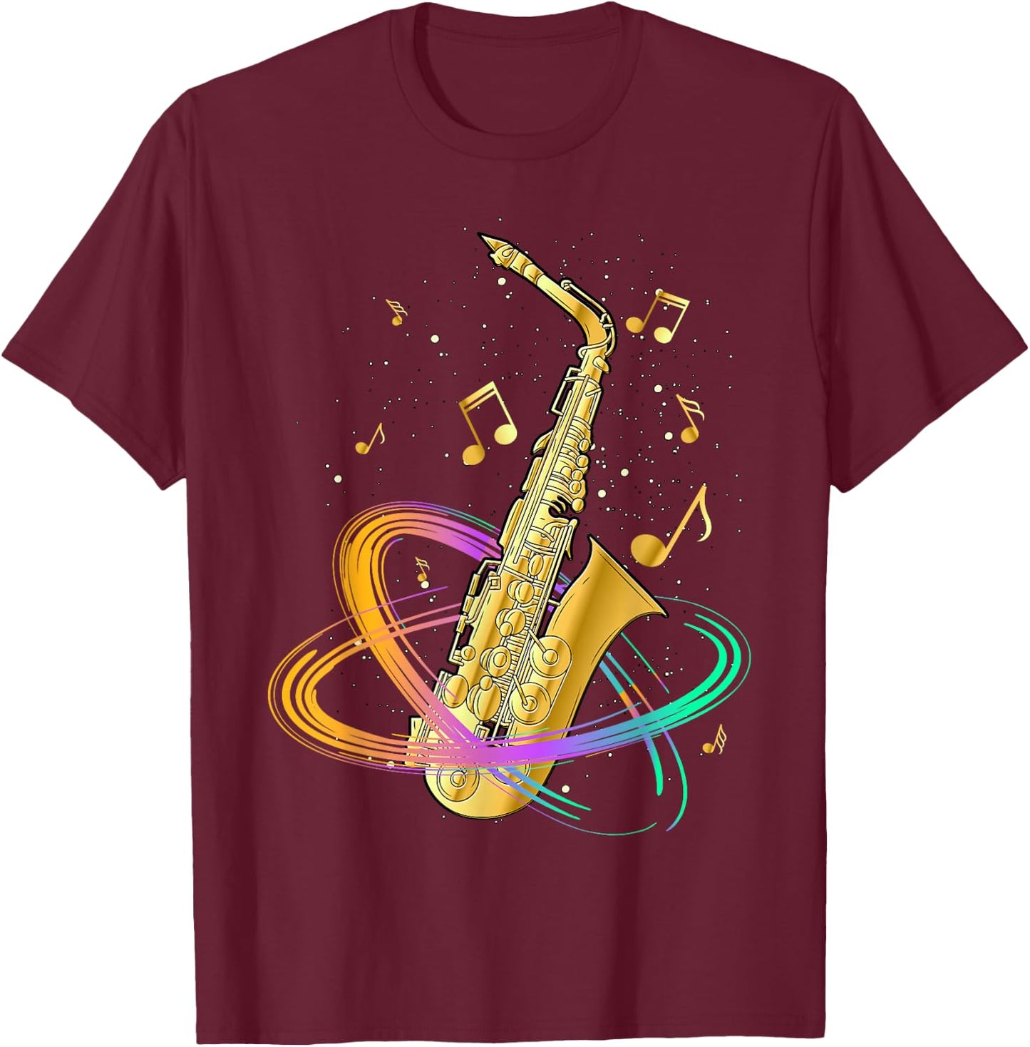 Saxophone Player Musical Notes Jazz Musician Saxophonist Sax T-Shirt - T-Shirt | Maroon
