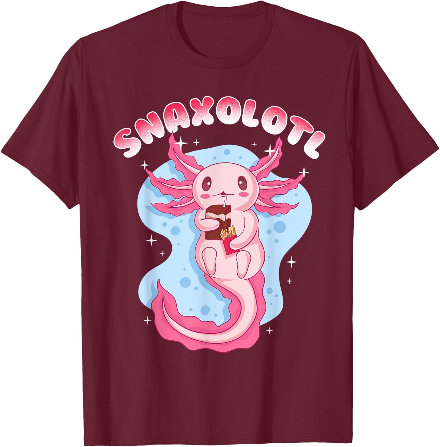 Anime Cute Manga Axolotl With Juice Box - Snaxolotl Girls T-Shirt - T-Shirt | Maroon