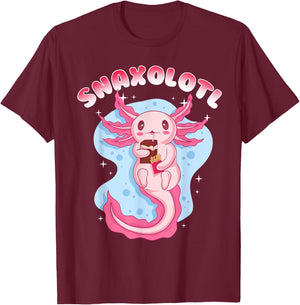 Anime Cute Manga Axolotl With Juice Box - Snaxolotl Girls T-Shirt - T-Shirt | Maroon