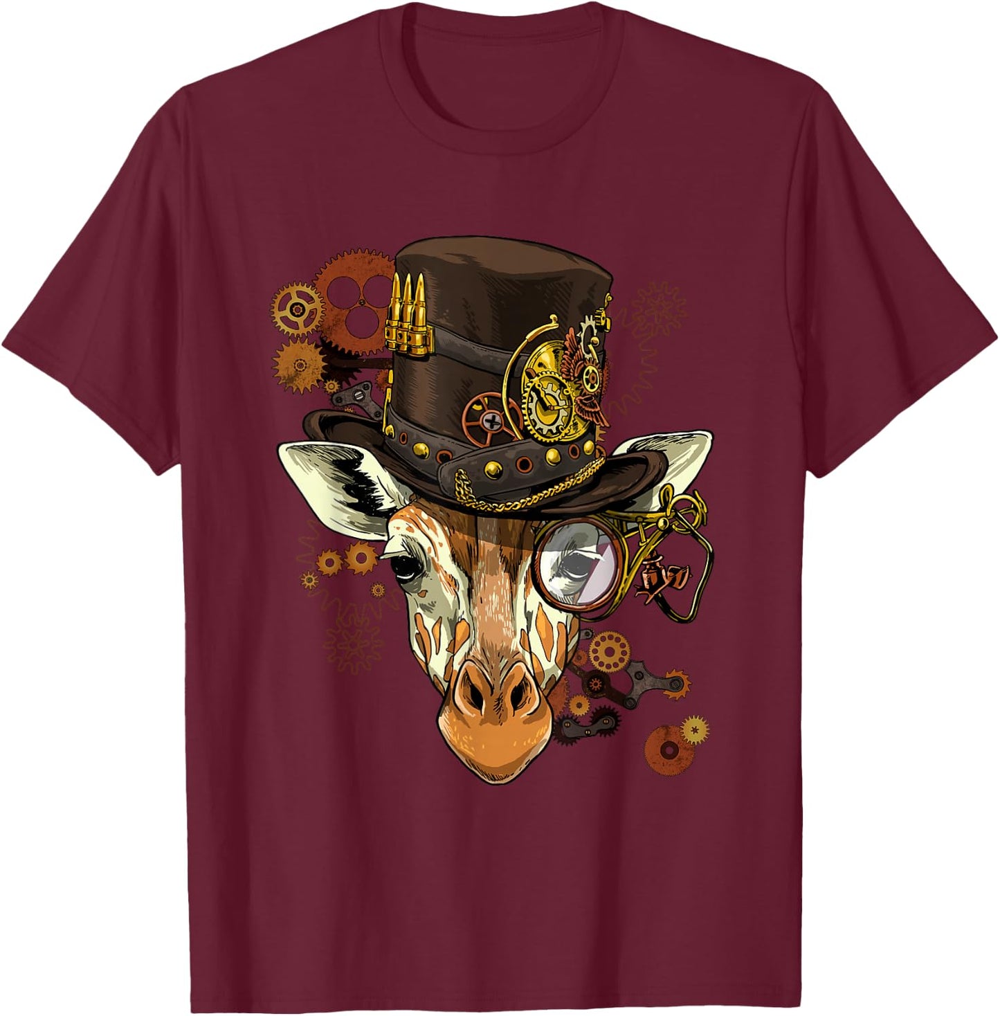 Steampunk Gear Giraffe Shirt Mechanical Animal Giraffe Lover T-Shirt - T-Shirt | Maroon