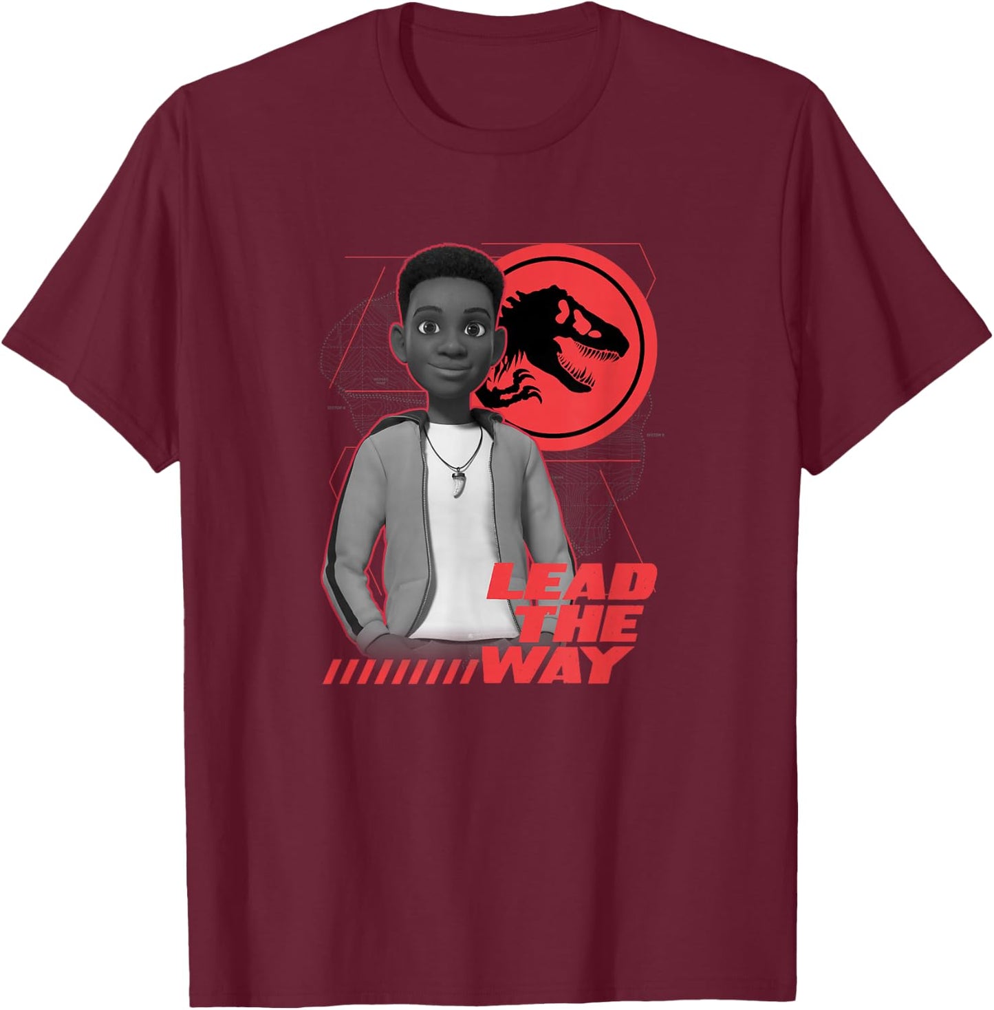 Jurassic World: Camp Cretaceous Darius Lead The Way T-Shirt - T-Shirt | Maroon