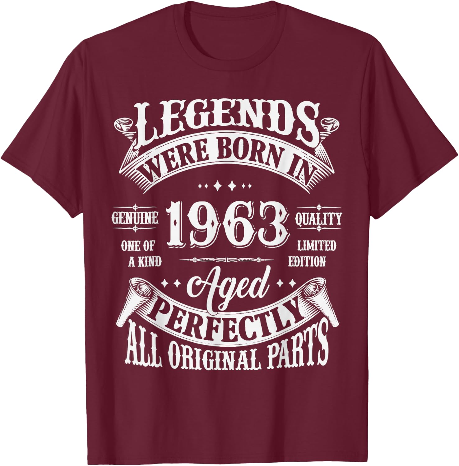 62nd Birthday 62 Years Old Vintage Legends Born In 1963 T-Shirt - T-Shirt | Maroon