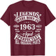 62nd Birthday 62 Years Old Vintage Legends Born In 1963 T-Shirt - T-Shirt | Maroon