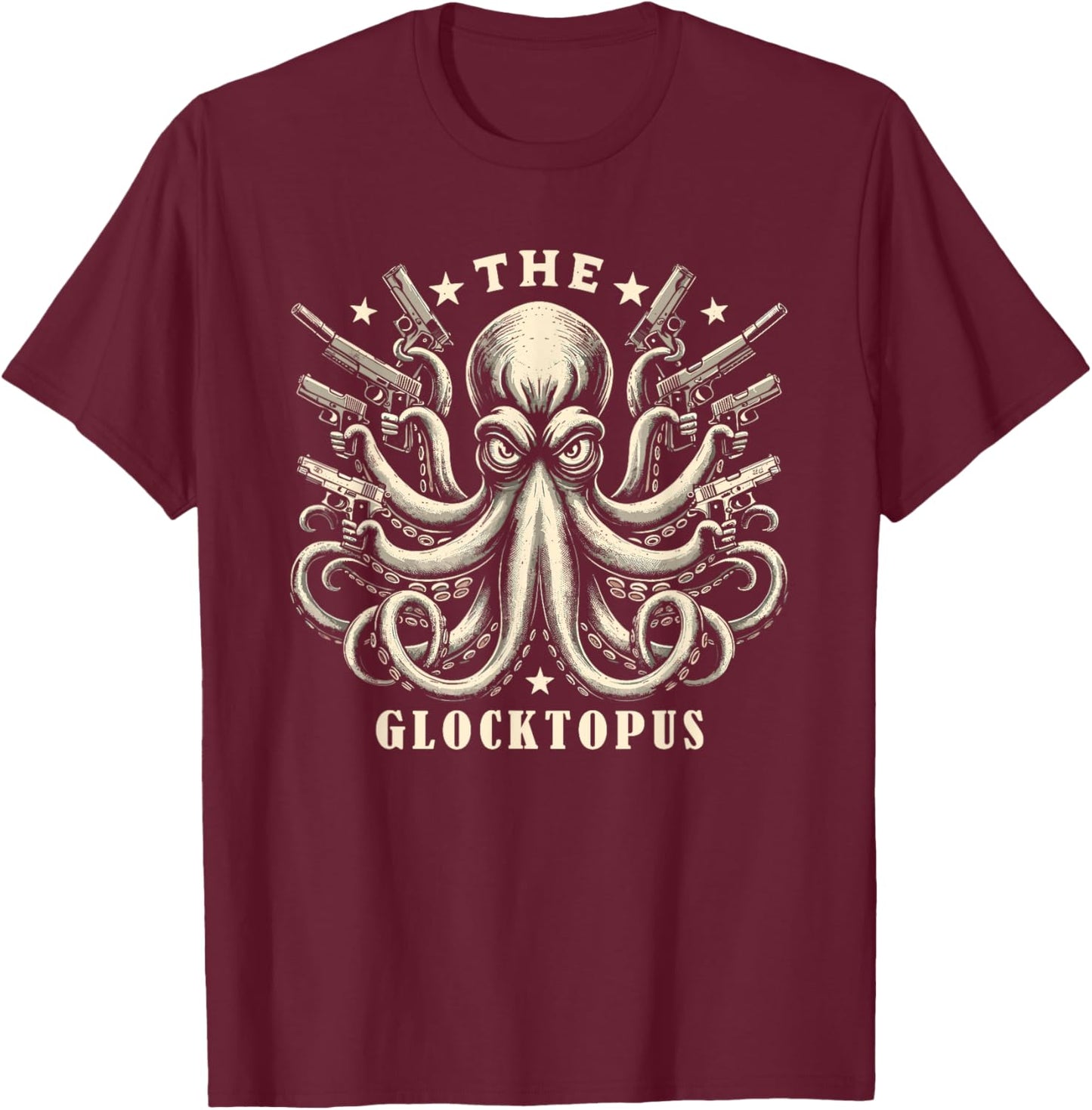 Gun Lover Vintage Squid Octopus Meme Funny Graphic Art T-Shirt - T-Shirt | Maroon