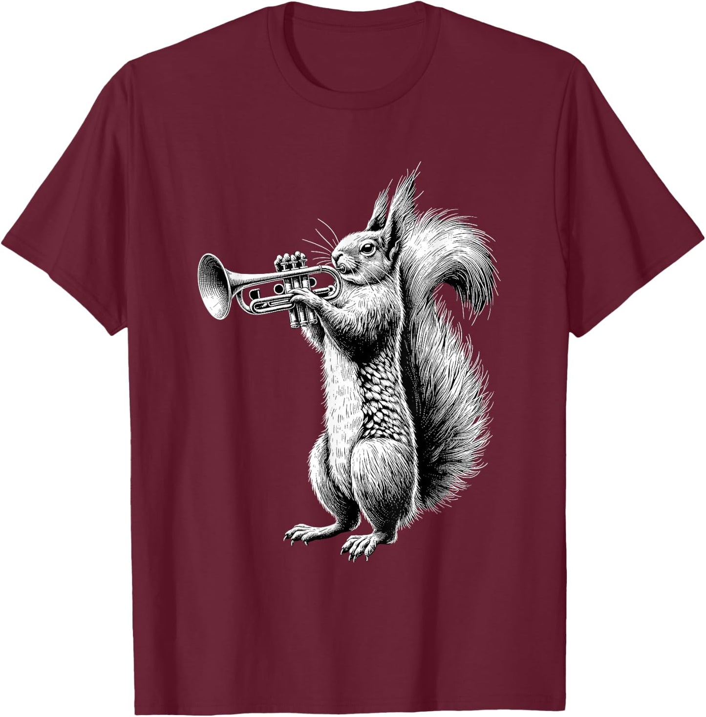 Squirrel Playing Trumpet Trumpeter Instrument Musician T-Shirt - T-Shirt | Maroon