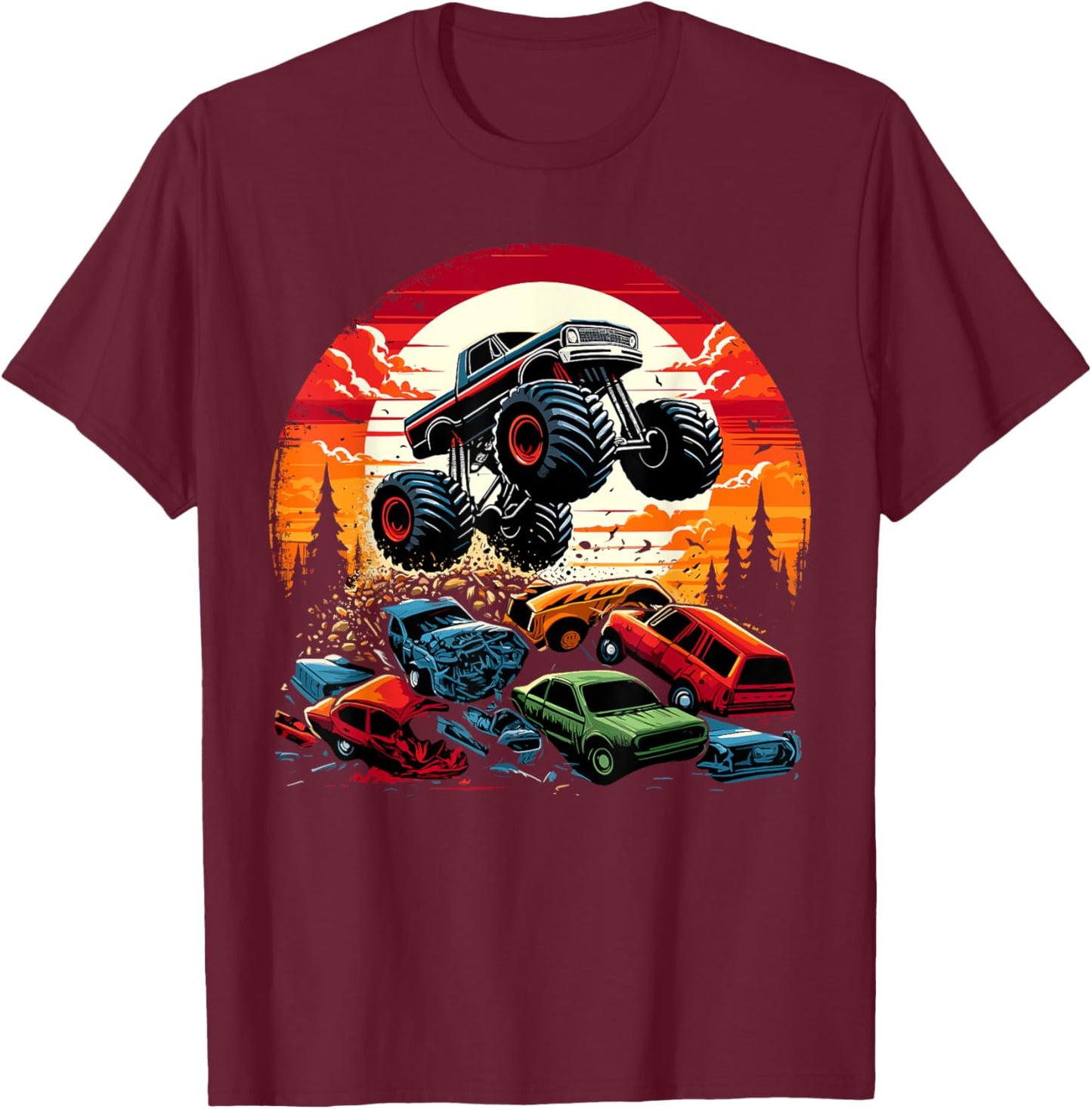 Monster Trucks Birthday Party Retro Monster Truck T-Shirt - T-Shirt | Maroon
