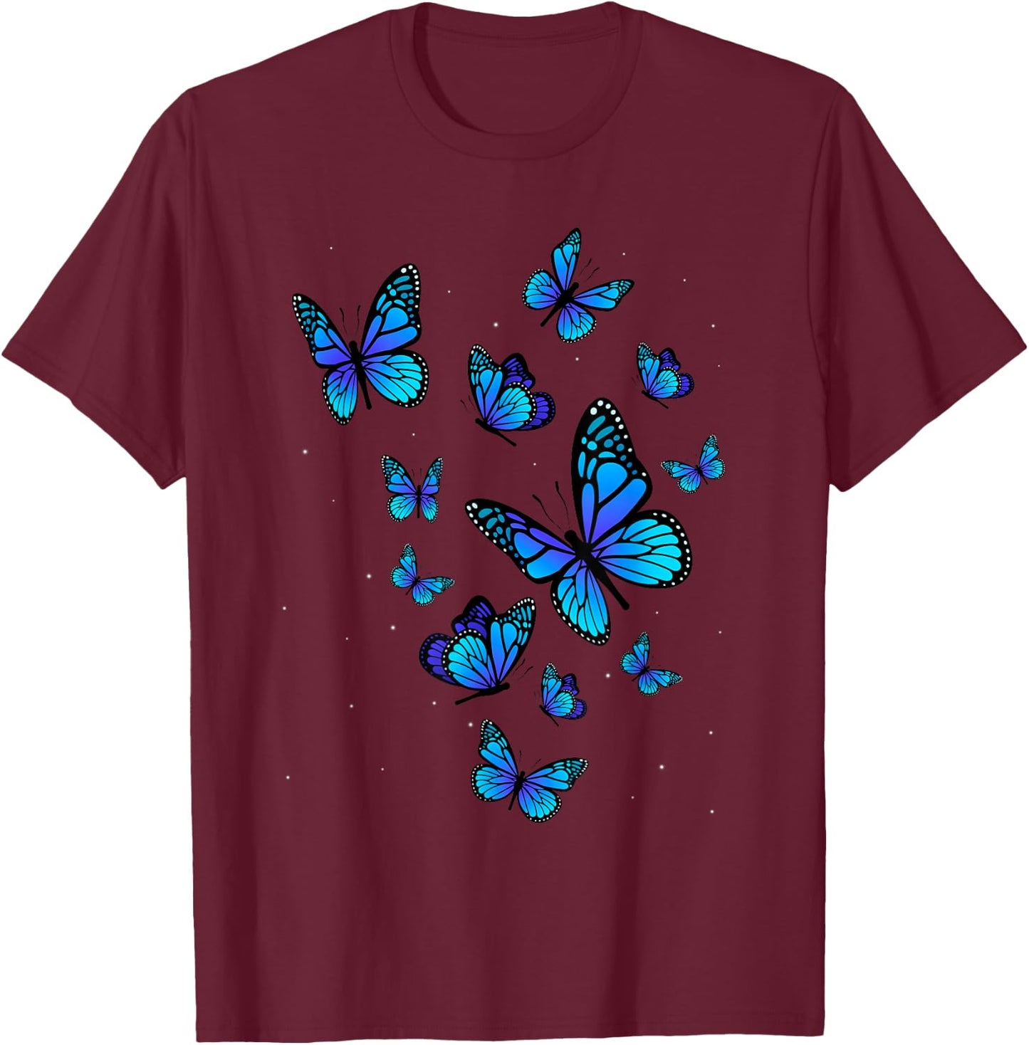 Blue Butterfly Art Garden Beautiful Butterflies T-Shirt - T-Shirt | Maroon