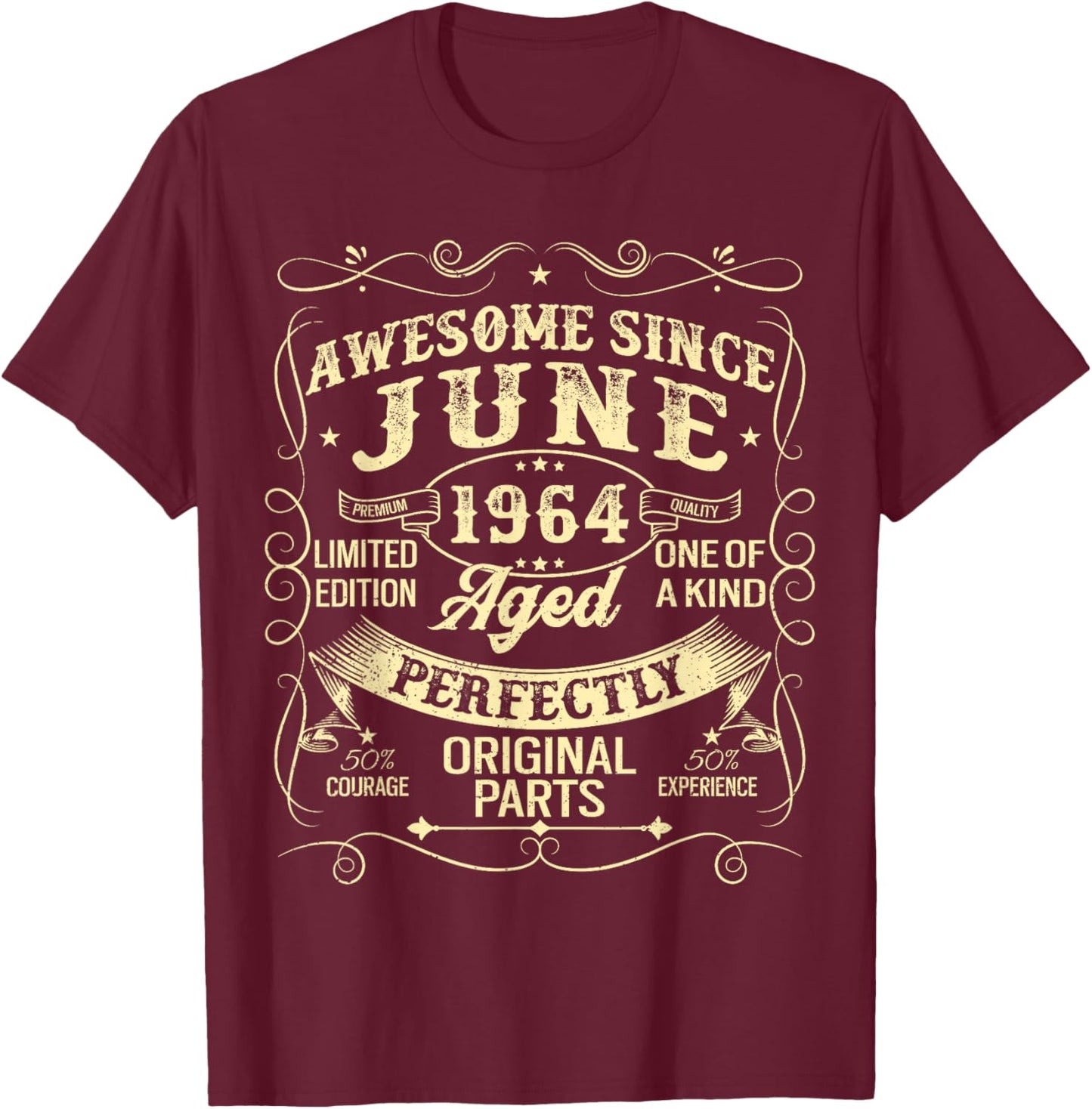 Awesome Since June 1964 Year Of Birth Birthday 1964 Vintage T-Shirt - T-Shirt | Maroon