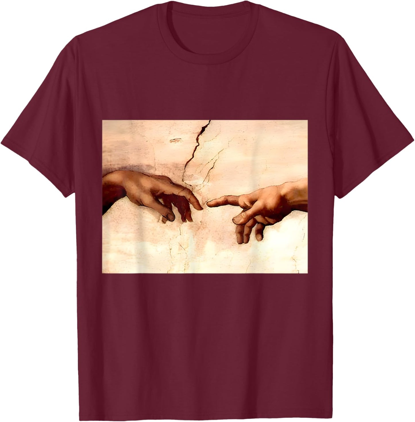 The Creation Of Adam | Michelangelo Artwork Vintage T-Shirt - T-Shirt | Maroon