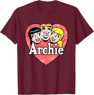 Retro Archie Heart Design Featuring Archie, Betty & Veronica T-Shirt - T-Shirt | Maroon