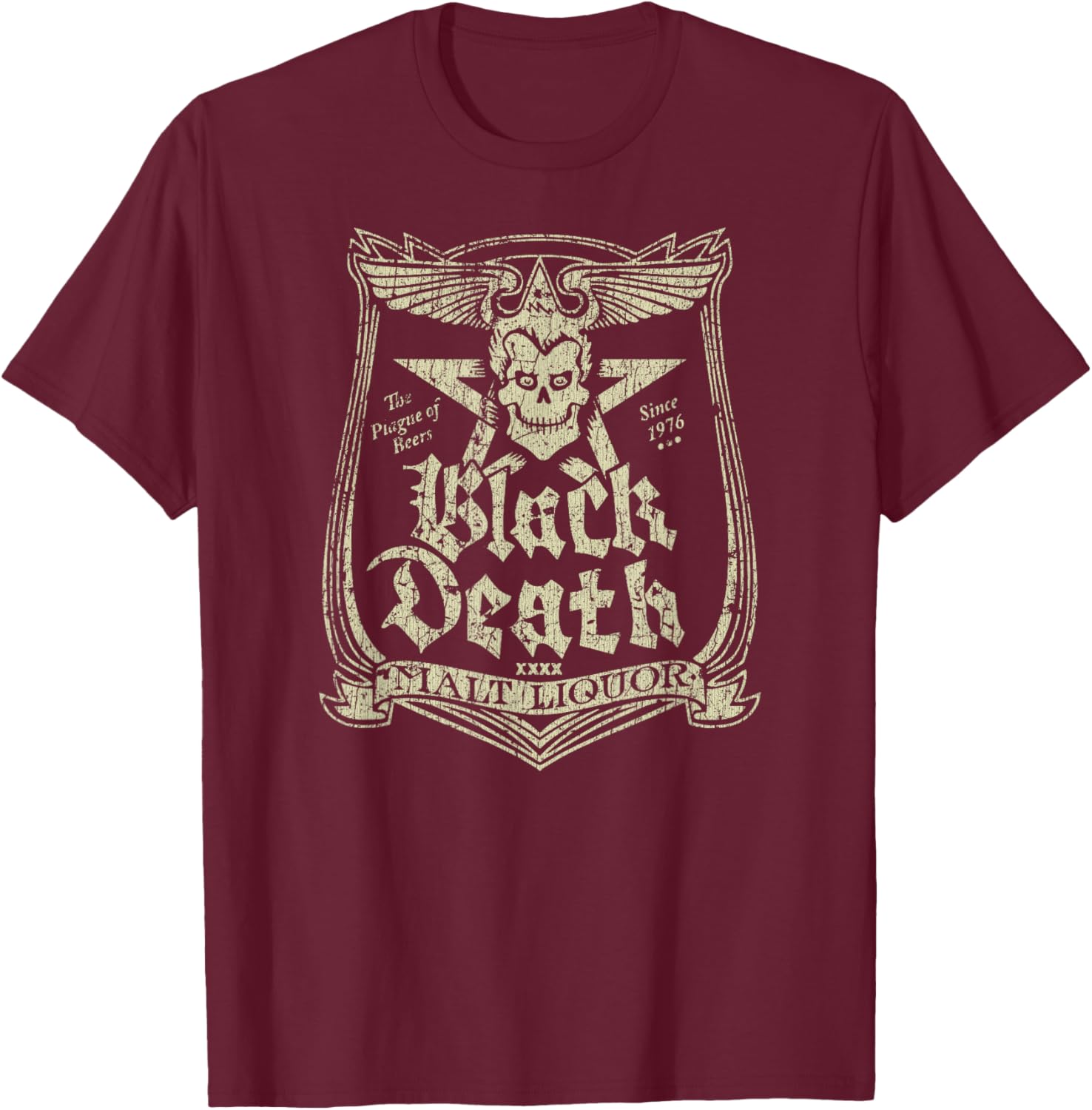Black Death Malt Liquor 1976 T-Shirt - T-Shirt | Maroon