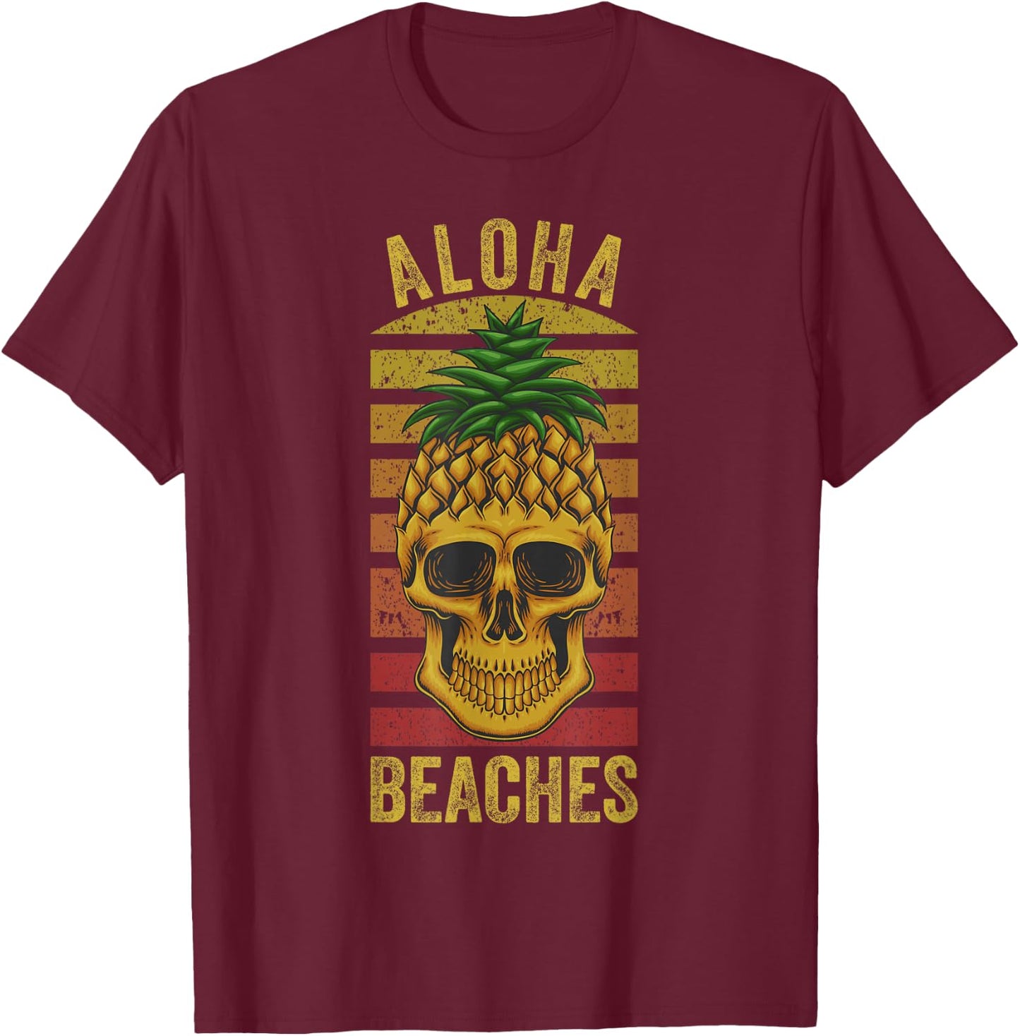 Hawaiian Pineapple Skull Aloha Beaches Funny Hawaii Summer T-Shirt - T-Shirt | Maroon