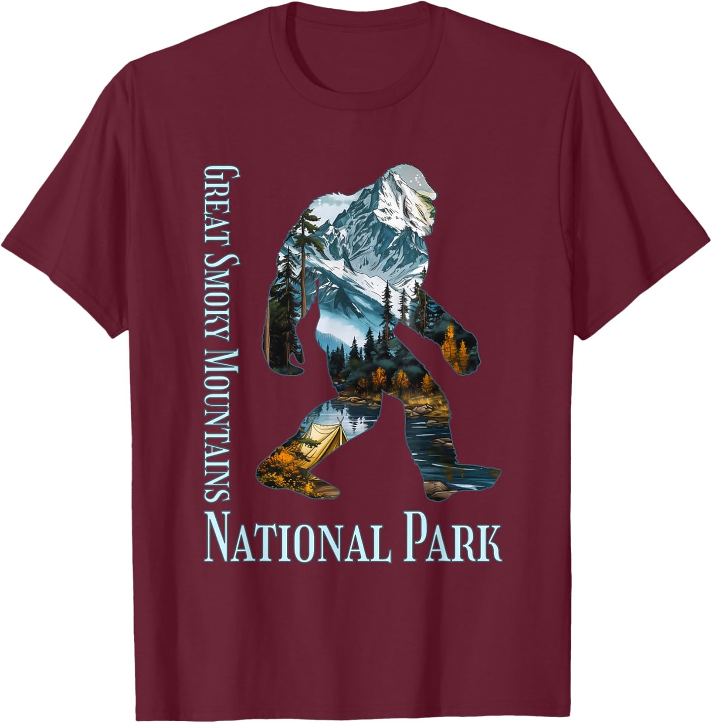 Great Smoky Mountains National Park Bigfoot Sasquatch T-Shirt - T-Shirt | Maroon