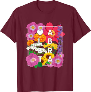 Flowers of Alberta Canada Word Art - Albertan Pride T-Shirt - T-Shirt | Maroon