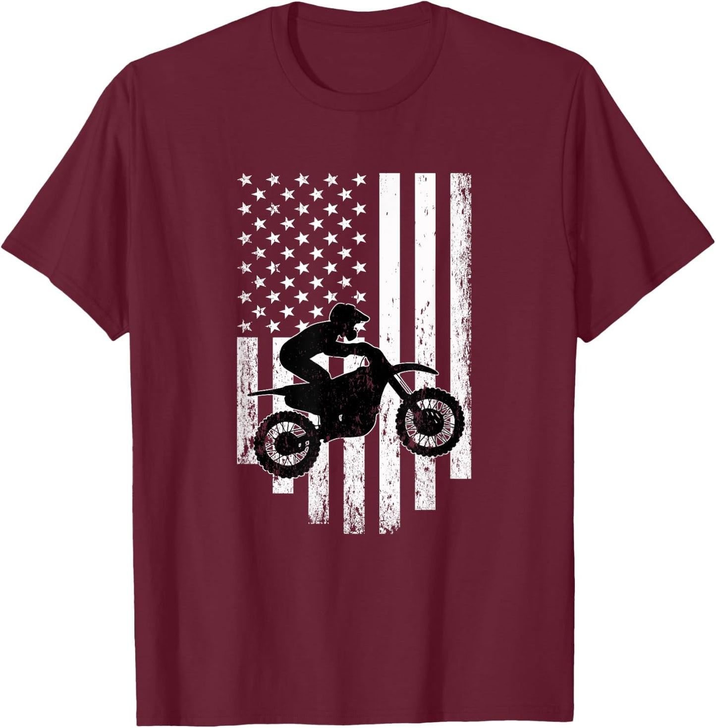 American Flag Motorcross Braap Dirt Bike T-Shirt - T-Shirt | Maroon