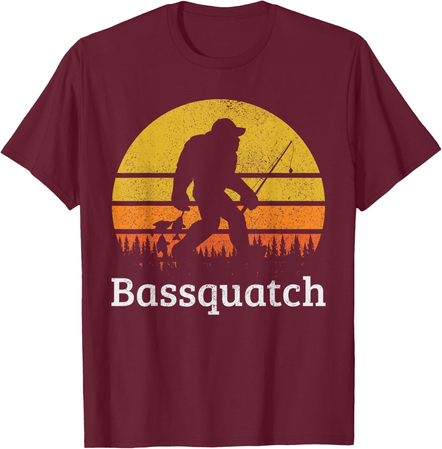 Bassquatch Funny Bass Fishing Sasquatch Bigfoot Vintage Gift T-Shirt - T-Shirt | Maroon