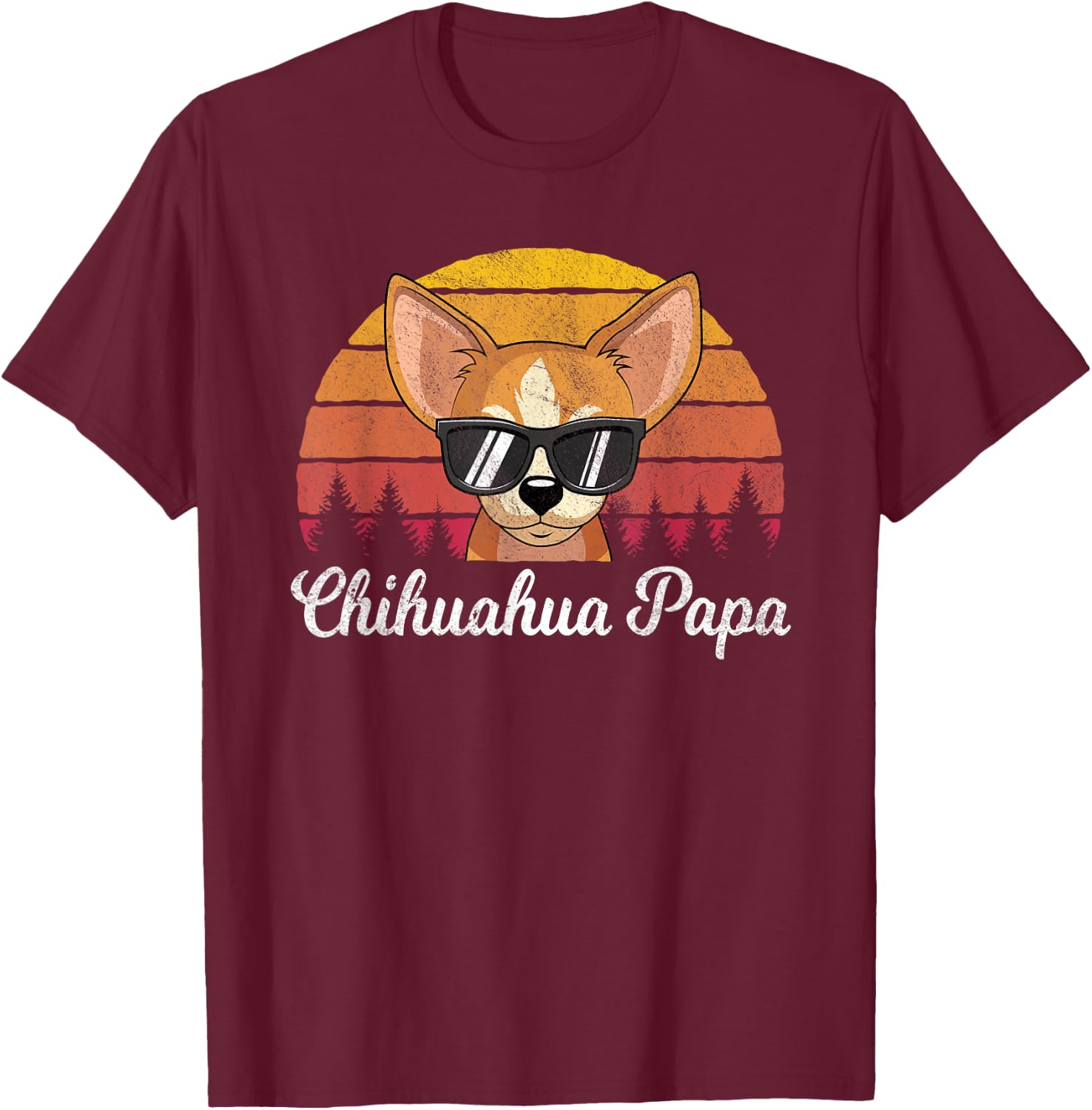 Retro Vintage Chihuahua Papa Funny Fathers Day T-Shirt - T-Shirt | Maroon