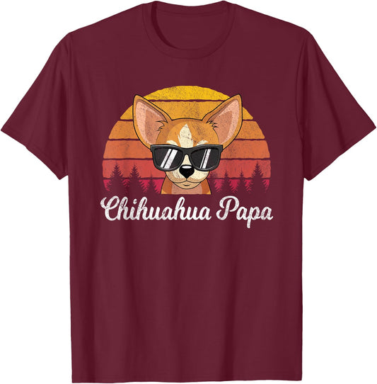 Retro Vintage Chihuahua Papa Funny Fathers Day T-Shirt - T-Shirt | Maroon