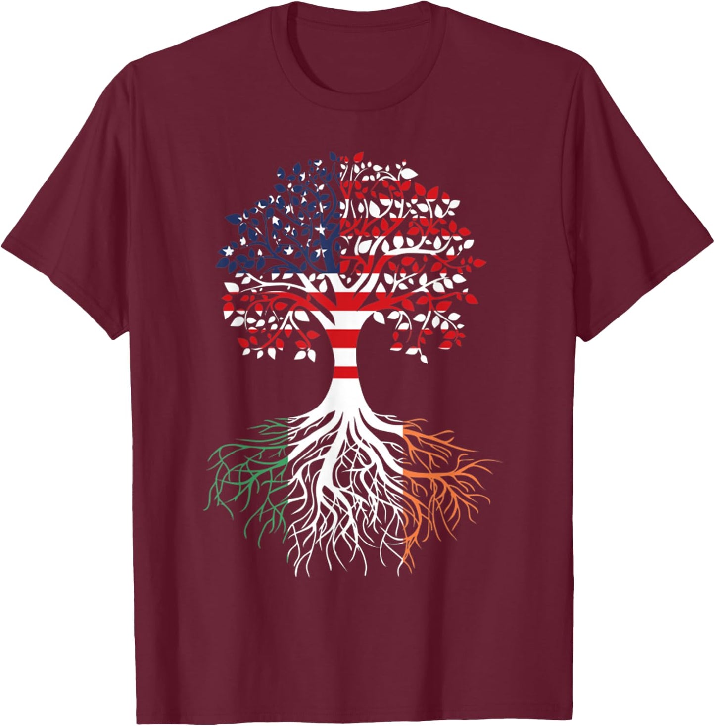 Irish Roots American Grown Tree Flag T-Shirt - T-Shirt | Maroon