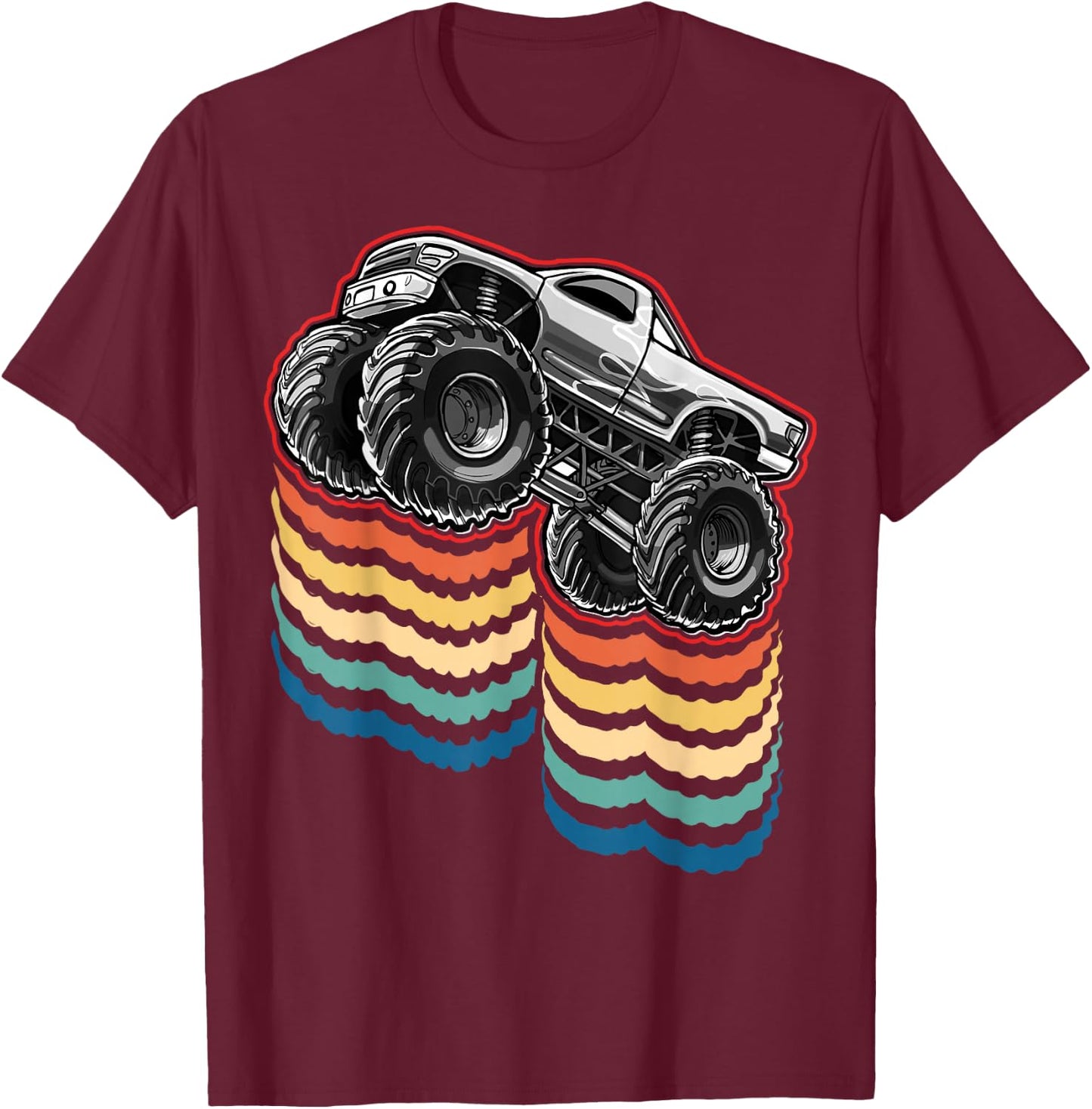 Retro Vintage Monster Truck Retro Silhouette Gift Boys T-Shirt - T-Shirt | Maroon