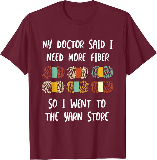Funny Fiber Knitting Joke Yarn Crochet T-Shirt - T-Shirt | Maroon